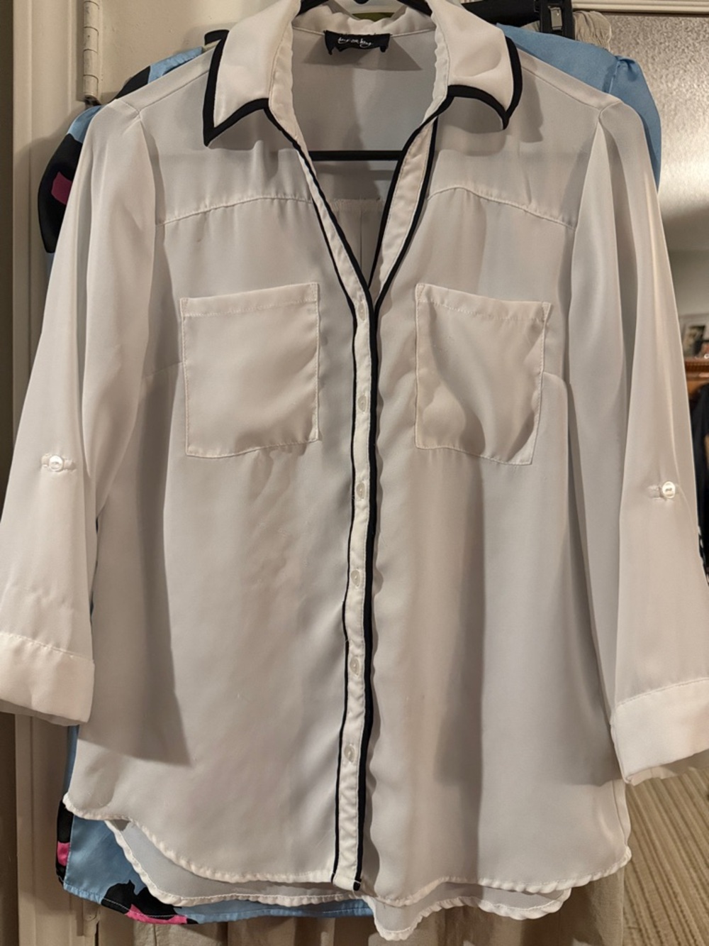 by & by White Blouse with Black Trim